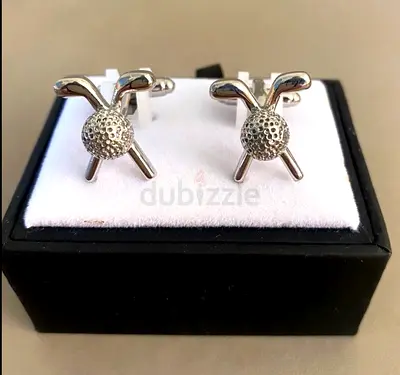 Mens golf ball and club silver-tone cufflinks