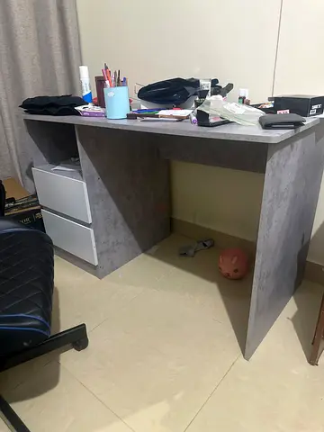 Compact grey study desk with storage drawers - good condition