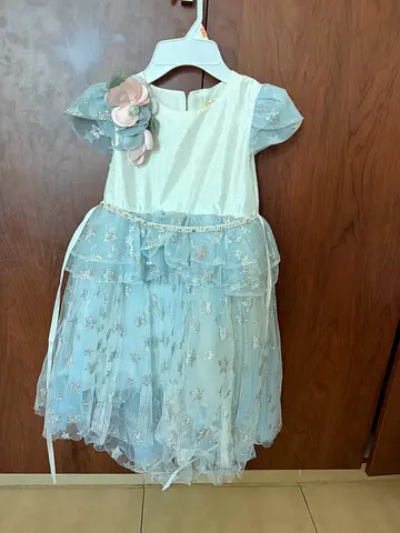 Light Blue Floral Tulle Girls Party Dress, Size Small