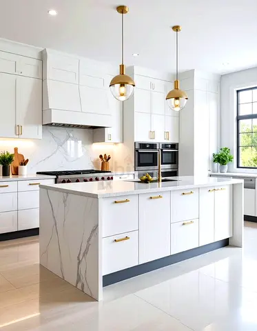 Modern White Marble Kitchen Island