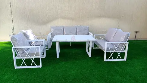 White Outdoor aluminum  Sofa Set with Coffee Table - 3 Seater +2 seater + 2 Chairs