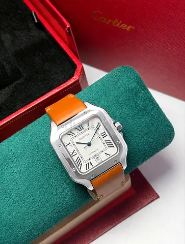 Cartier Santos with Tan Leather Strap Original Box