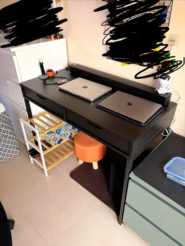Ikea Black Wooden Study Desk with Drawers - Good Condition
