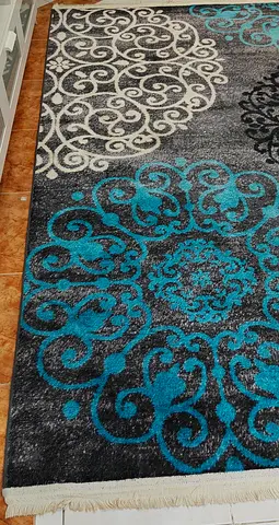Used Decorative Blue Grey Area Rug with Fringe - Good Condition