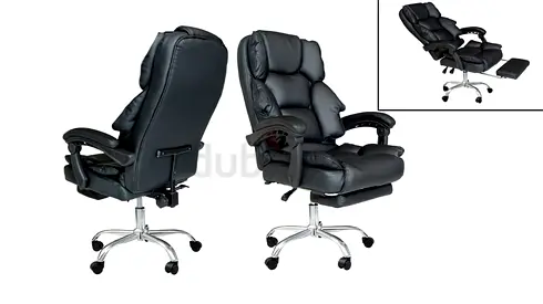 Comfortable Black Leather Reclining Office Chair with Footrest