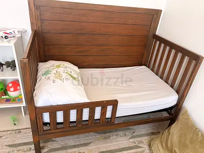 Solid Wood Convertible Toddler Bed with Side Rail - Dark Brown