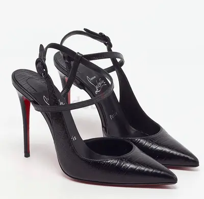 Christian Louboutin Black Croc-Embossed Leather Pumps