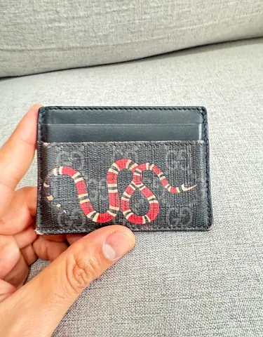 Gucci Slim card holder with snake print - black canvas leather