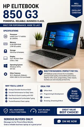HP 15.6 inch Laptop - Excellent Condition, with adapter  wireless mouse.