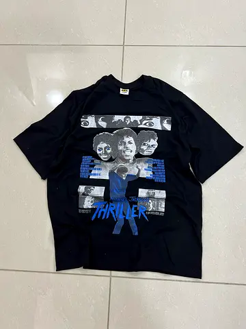 Black Thriller Graphic T‑Shirt - Size L (Michael Jackson style)