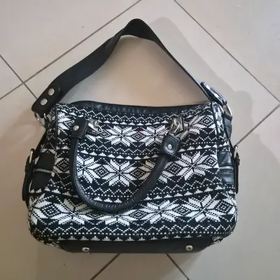 Black  White Patterned Womens Handbag - Good Condition