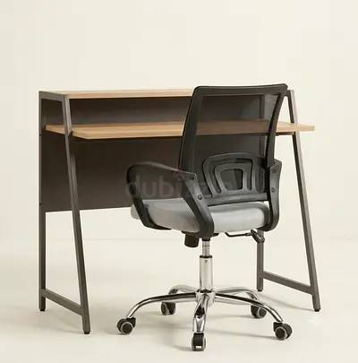 Compact study desk with ergonomic mesh office chair
