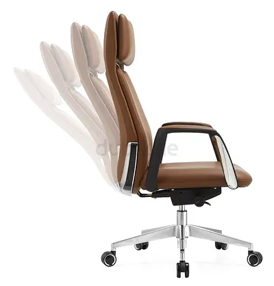 Brown ergonomic swivel office chair with headrest and armrests
