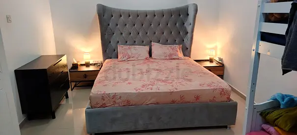 King Size Bed, Side Tables, Lamps, and Chest of Drawer