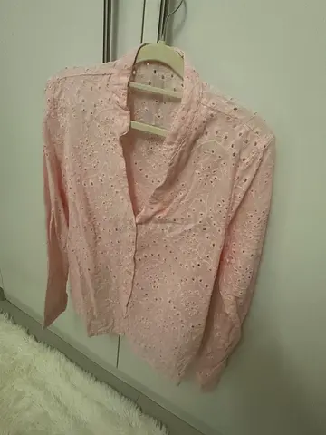 Light pink eyelet lace long-sleeve blouse, size medium