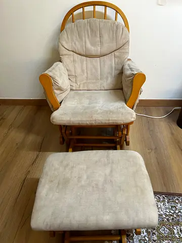 Wooden Glider Rocking Chair with Ottoman - Light Beige Cushion