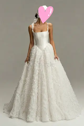 White Floral A-line Wedding Dress, Brand New, Never Worn