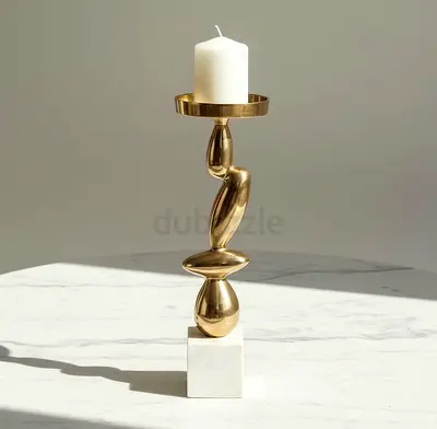 Brass Egg Sculpture on White Marble Base - Decorative Collectible
