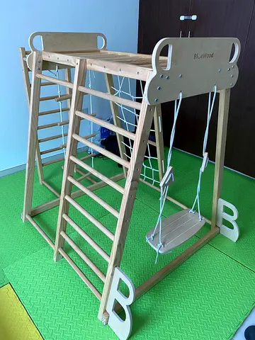 Wooden indoor climbing frame with swing - good condition