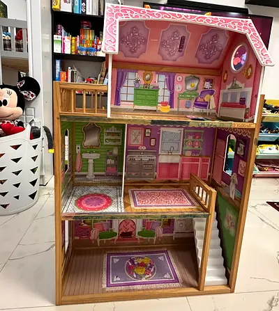 Wooden 3-Storey Dollhouse with Furniture Preloved Pristine Condition