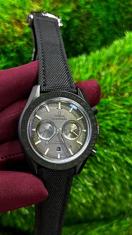 OMEGA SPEEDMASTER AUTOMATIC SAPPHIRE GLASS MASTER QUALITY GRAY DIAL WATCH BLACK STRAP