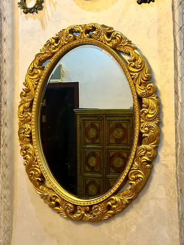 Ornate Gold Oval Wall Mirror - Vintage Baroque Style