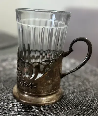 Vintage Russian Glass with Silver Plated Holder Podstakannik