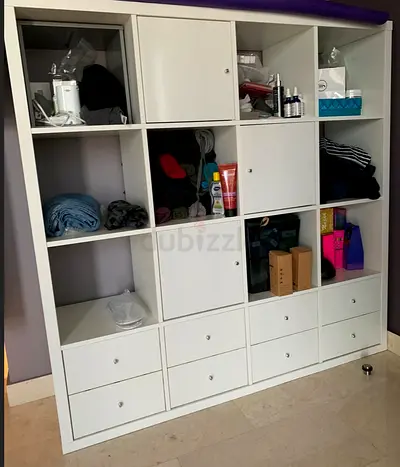 IKEA Kallax-style 12-cube White Shelving Unit with Drawers