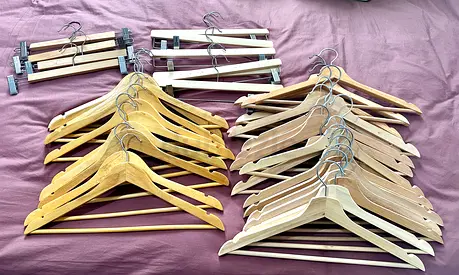 Bundle of Wooden and Metal Clothes Hangers – Mixed Set (30+)