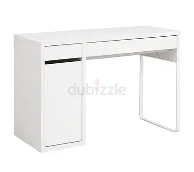 White modern study desk with drawer and side cabinet