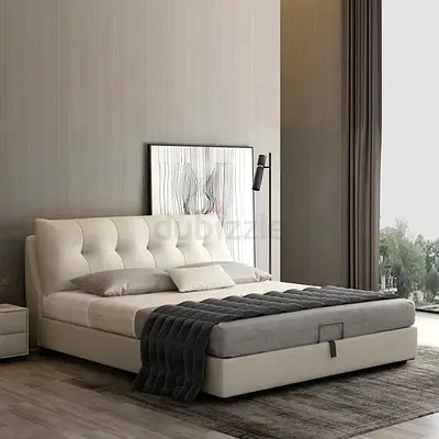 Button tufted pillow headboard king size hydraulic bed