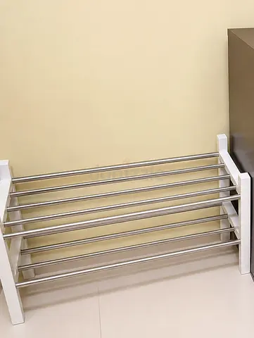 Ikea 4-Tier Metal  Wood Shoe Rack - White Frame, Stainless Bars