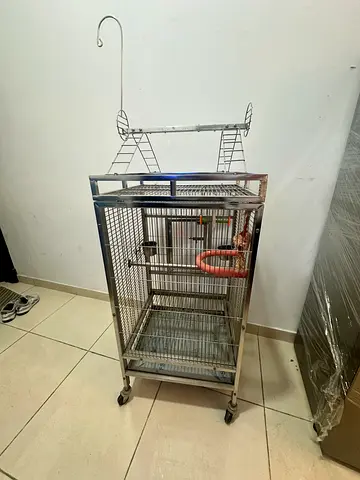 Stainless Steel Parrot Bird Cage with Wheels and Play Top