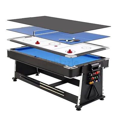 4 in 1  7ft Blue Pool Table Billiard + Air Hockey + Tennis Table