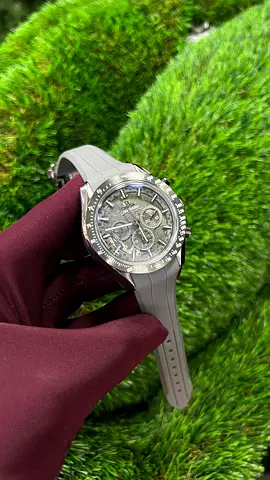 Omega Mens Skeleton Dial Sport Watch with Grey Silicone Strap