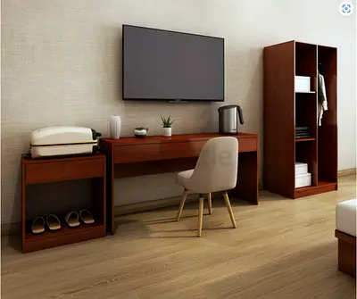 Wooden TV Console, Desk and Open Wardrobe Set - Dark Brown, Good Condition