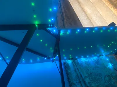 ✨Moving out sale✨Gaming table with RGB + gaming chair + headset stand/ طاولة جيمنج + كرسي جيمنج