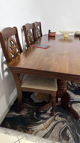 Solid Wood 6-Seater Dining Table with 6 Chairs – Needs Minor Repair