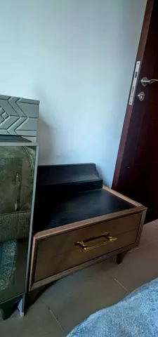 Wooden Bedside Table with Drawer and Shelf - Beige Finish. 2 Pieces