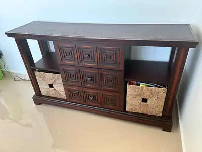Wooden Console Table with Drawers and Shelves 150 x 40 x 85
