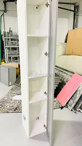 Tall Slim White Storage Cabinet with Door - Good Condition