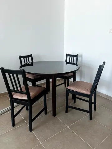 Wooden 4-Seater Dining Table with Cushioned Chairs - Excellent Condition