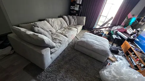 Pan Emirates pianca feather filled sofa with footstool