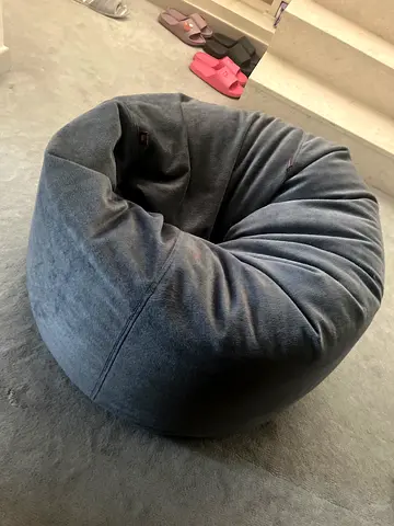 Grey velvet bean bag chair - comfortable, good condition