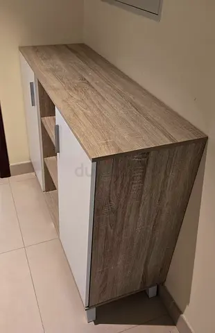 Wooden Sideboard Cabinet with Storage Shelves - Light Oak Finish