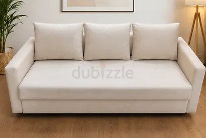 Beige 3-Seater Sofa with Cushions - Clean, Modern Design