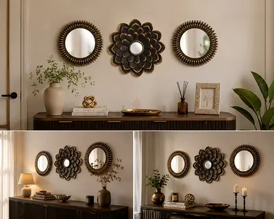 Set of 3 Decorative Wall Mirrors with Floral Frames