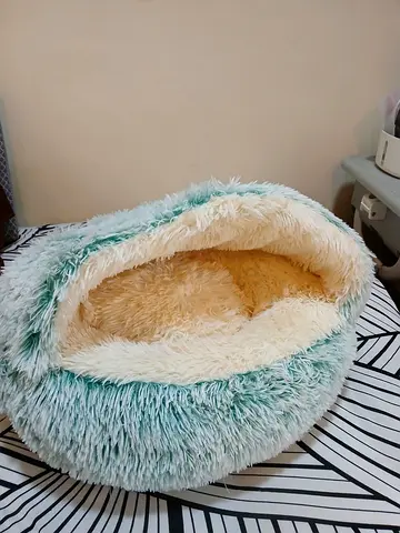 Soft cozy donut pet bed (light teal/cream) - New