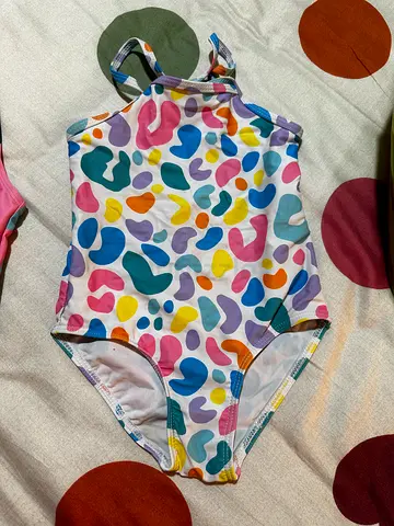 Colorful toddler one-piece swimsuit - size small, gently used