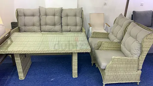 5seater hydraulic  Wicker Rattan Sofa Set with Cushions and Coffee Table